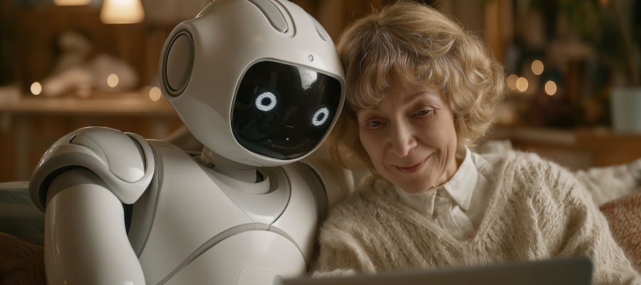 Elderly Woman and Robot